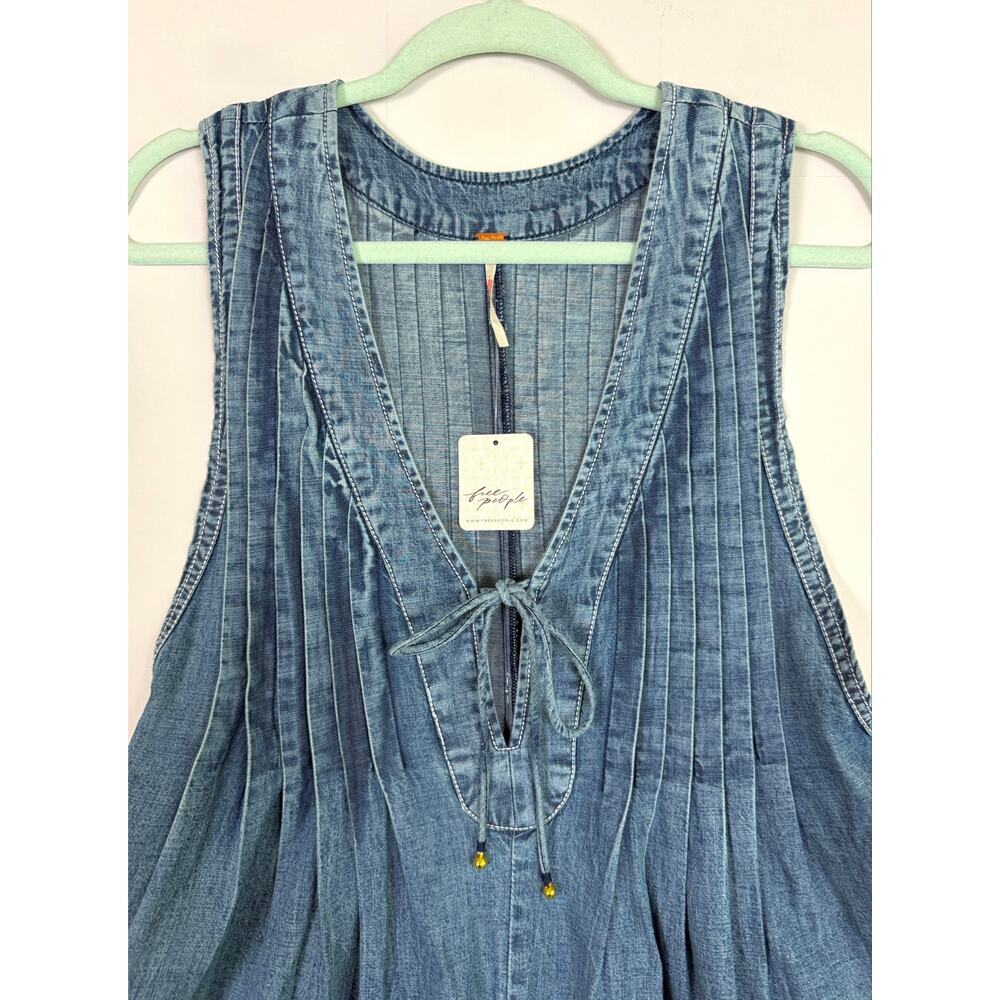 Free People Webster Denim Romper Falling Rain Wash Small Classic Timeless NWT - Picture 6 of 11